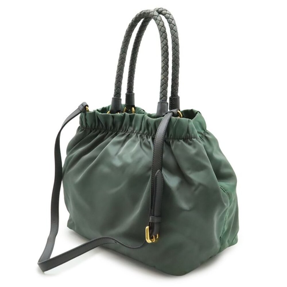 Prada Gathered Ribbon Handbag Braided 2-Way Shoulder Bag Nylon Ardesia - Picture 2 of 8